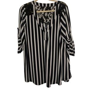 Torrid Size 2 - 16/18 Black & White Striped Lace Back Beetlejuice Top